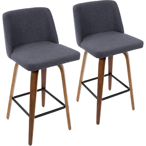 Toriano 26" Counter Stool in Blue Fabric & Walnut Finish (Set of 2)